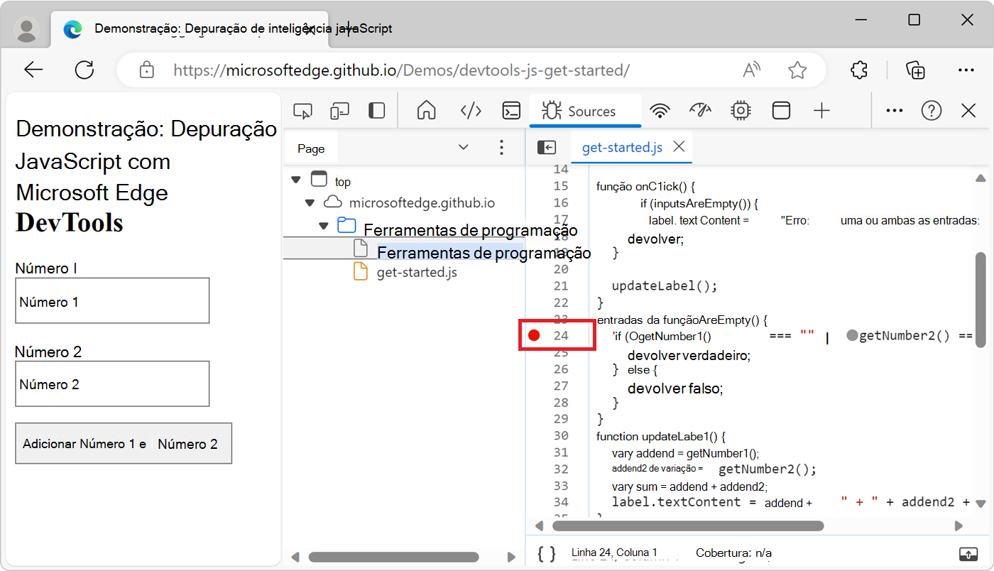 Um ponto de interrupção de linha de código