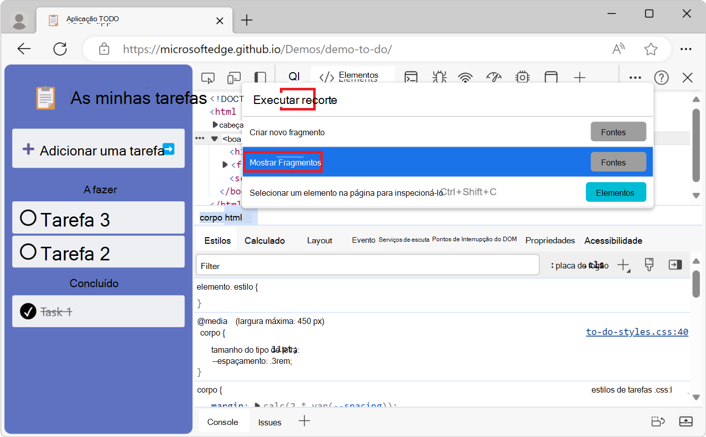 O comando Mostrar Fragmentos