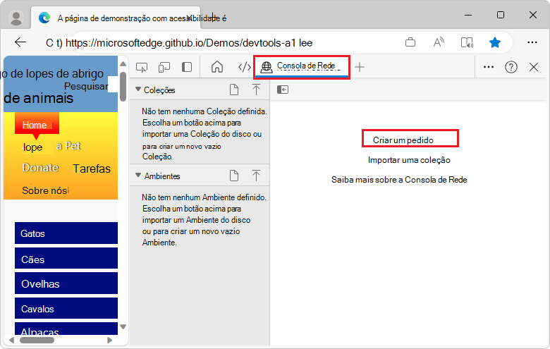 A ferramenta Consola de Rede