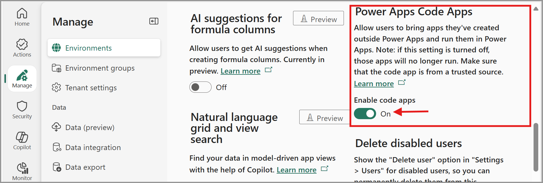 Habilitar aplicativos de código