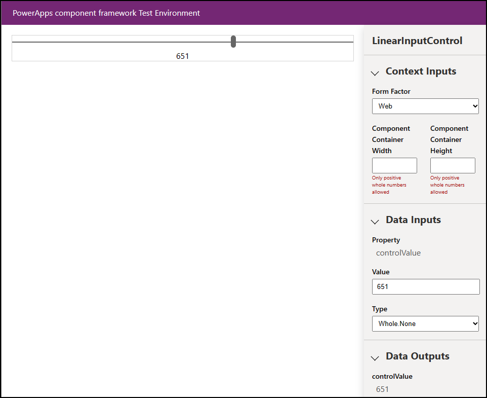 Controle de entrada linear no PCF Control Sandbox