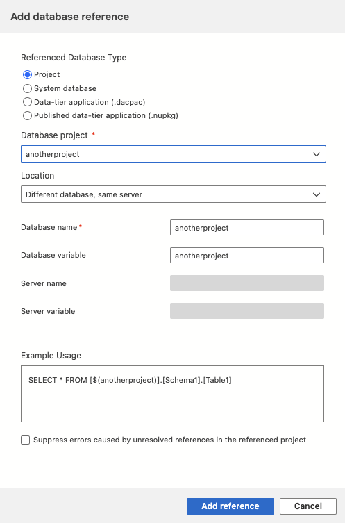 Captura de tela da caixa de diálogo de adicionar referência do Visual Studio Code.