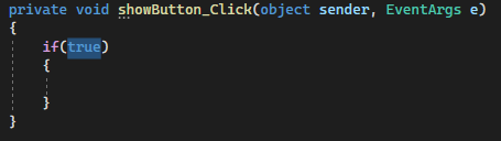 Captura de tela mostra o manipulador de eventos do botão mostrar com o valor verdadeiro selecionado.