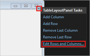 A captura de tela mostra as tarefas do TableLayoutPanel.