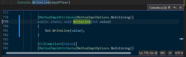 Captura de tela que mostra Peek Definition no Visual Studio.