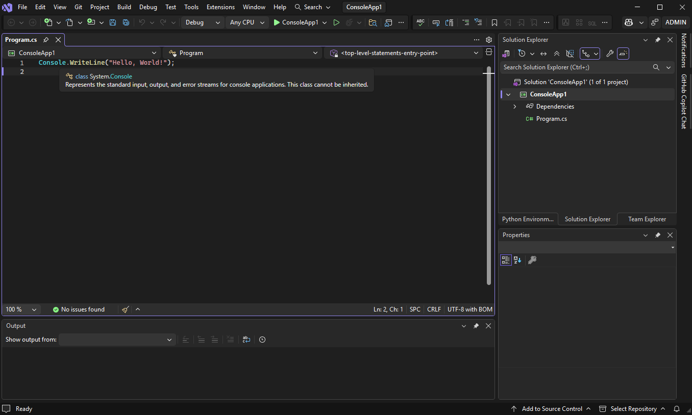 Screenshot do Editor em Visual Studio.