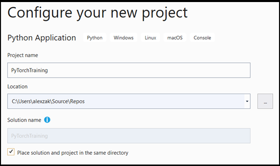 Configurar seu novo aplicativo Python