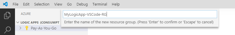 Captura de ecrã que mostra o nome do novo grupo de recursos do Azure inserido.