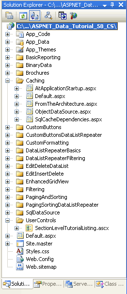 Adicionar as páginas ASP.NET dos tutoriais Caching-Related