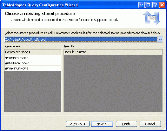 Utilizar o procedimento armazenado GetProductsPagedAndSorted