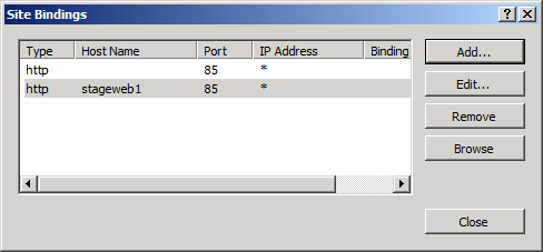 Na caixa do nome do anfitrião, escreva o nome do seu servidor web (por exemplo, STAGEWEB1) e depois clique em OK.