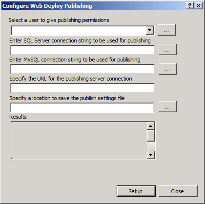 Na caixa de diálogo Configurar Publicação do Web Deploy, clique em Iniciar.