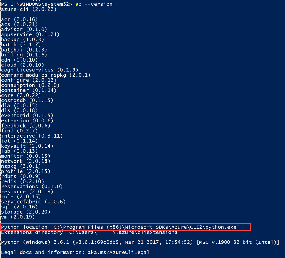 Localização do Python para o Azure CLI no Azure Stack Hub
