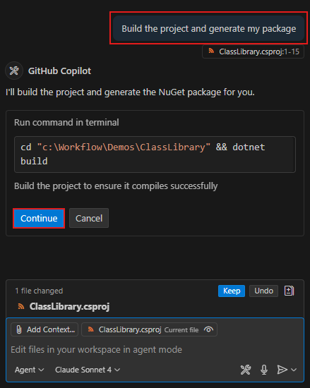 Uma captura de tela mostrando o prompt pedindo confirmação para construir o projeto.
