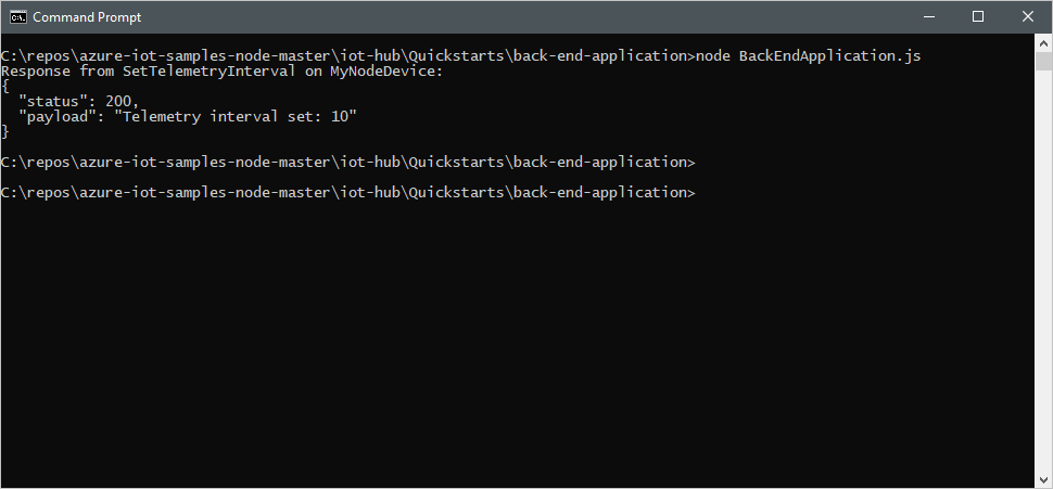 Captura de tela de uma janela de terminal que mostra o resultado da chamada direta do método do aplicativo de serviço.