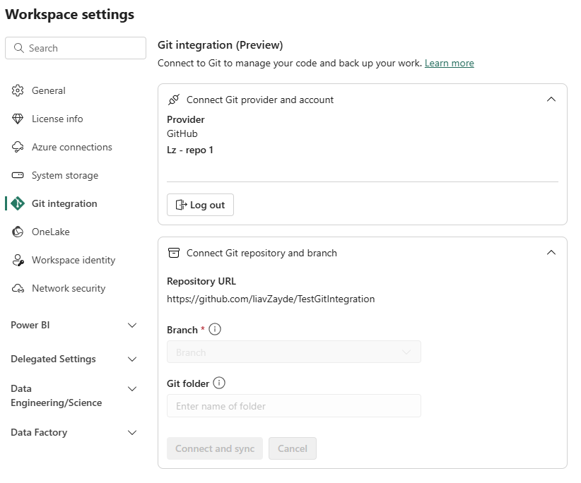 Conexão de captura de ecrã com o GitHub.