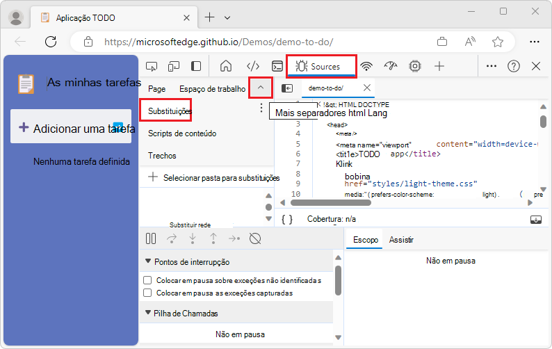 Selecionar o separador Substituições