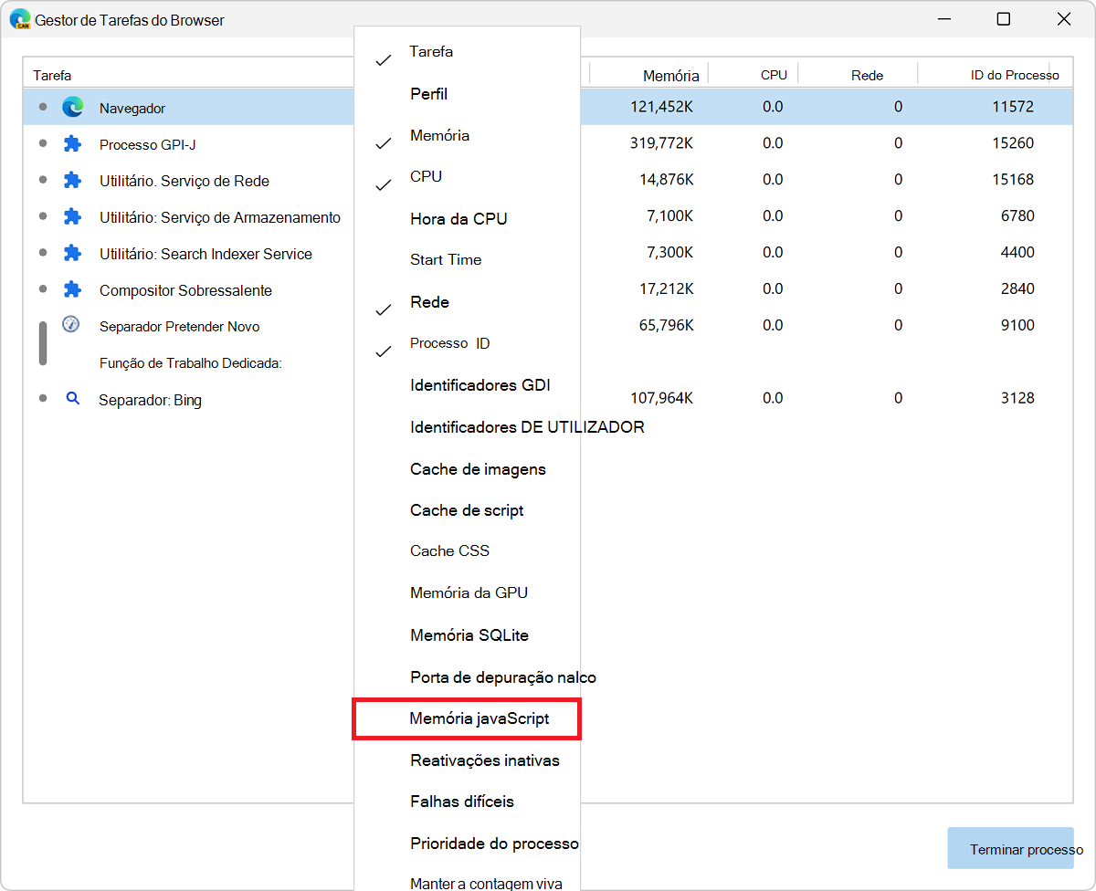Ativar a memória JavaScript