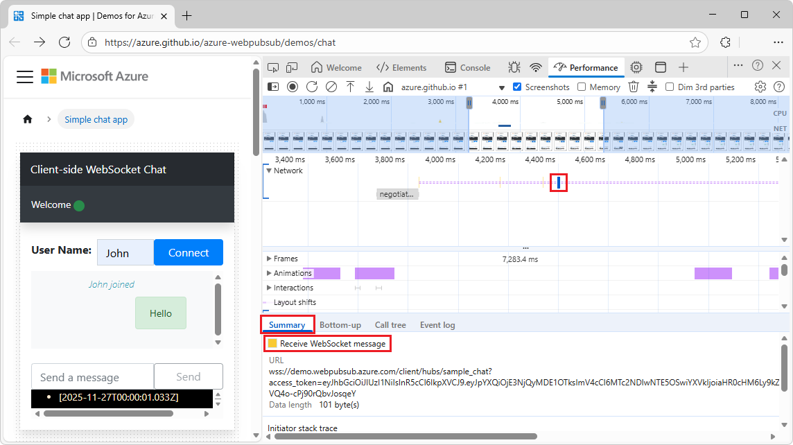 Receber mensagem do WebSocket