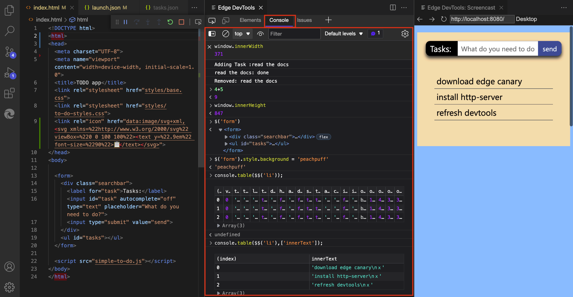A Consola de DevTools dentro da extensão como um separador próprio