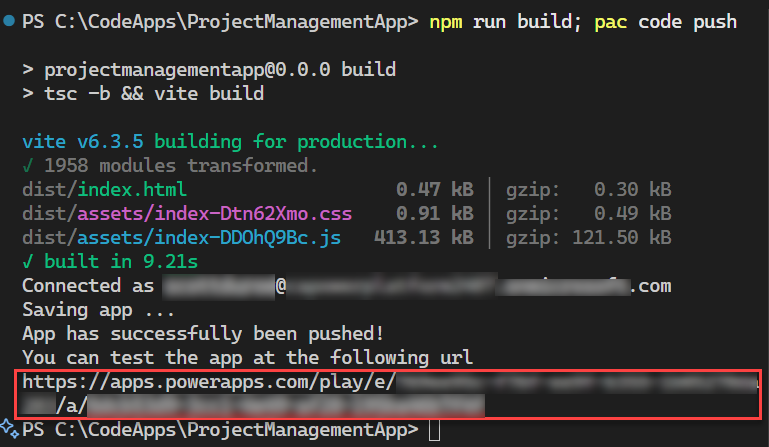 App publicado no Power Apps com o link de abertura do aplicativo