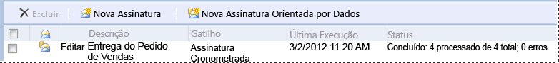 Resultados da assinatura no Gerenciador de Relatórios