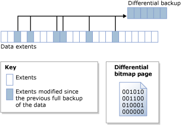 Diagrama de como o bitmap diferencial identifica as extensões alteradas.