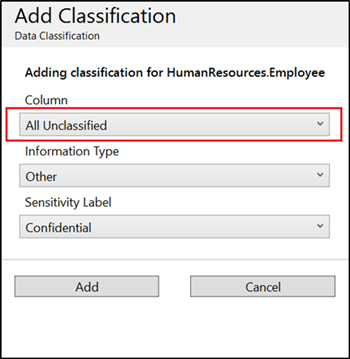 captura de ecrã da classificação de dados do SSMS a selecionar todas as colunas não classificadas