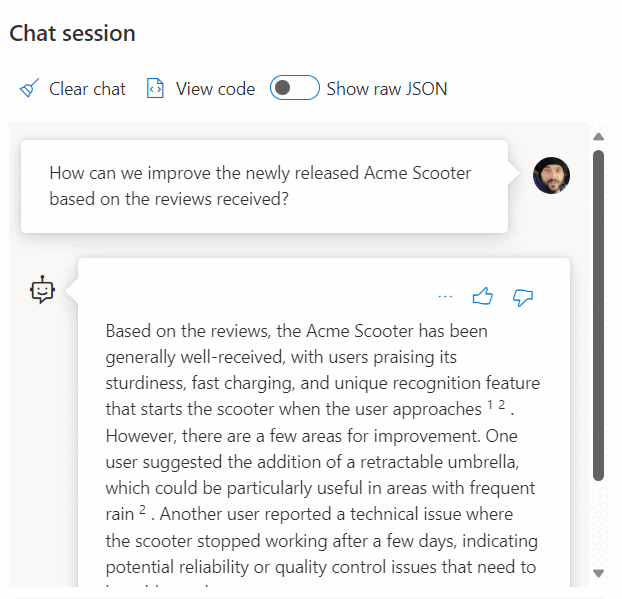  Captura de ecrã de um bot de IA a responder à pergunta usando dados armazenados em SQL Server.