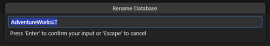 Captura de ecrã do prompt de entrada inline do Rename Database.