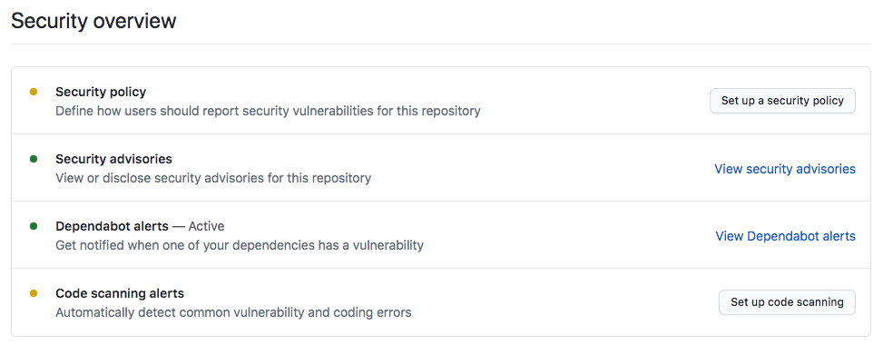 Captura de tela de uma lista de políticas, avisos e alertas com links para mais informações.