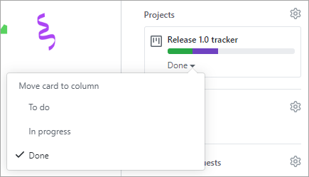 Captura de tela mostrando como mover um cartão de projeto.