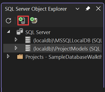 Captura de ecrã do Explorador de Objetos SQL Server Adicionar botão SQL Server.