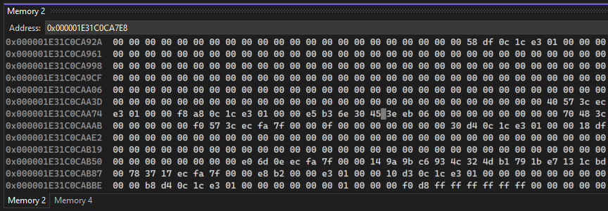 Captura de ecrã da janela Memória.