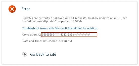 IntelliTrace - Erro do SharePoint - ID de correlação