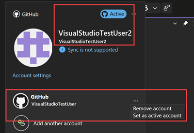 Captura de ecrã que mostra uma conta ativa no GitHub nas definições da conta.