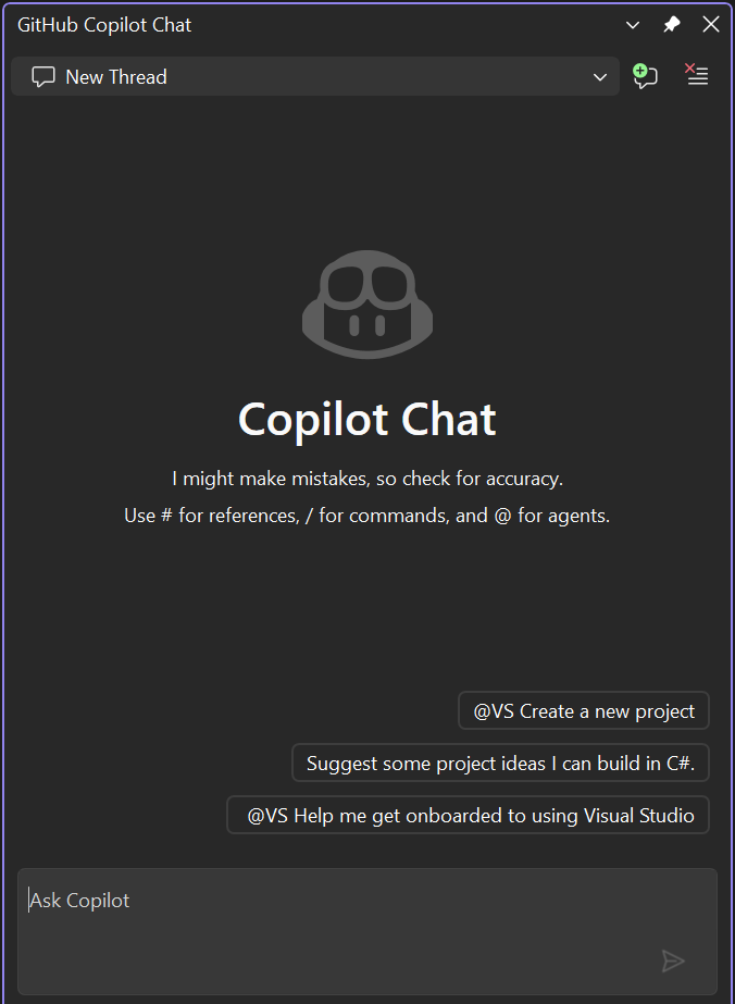 Captura de ecrã da janela do Copilot Chat.