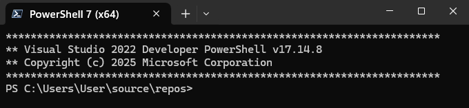 Captura de ecrã da ferramenta Developer PowerShell no Visual Studio.