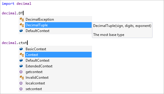 Captura de ecrã que mostra a completude do membro com filtragem no editor do Visual Studio.