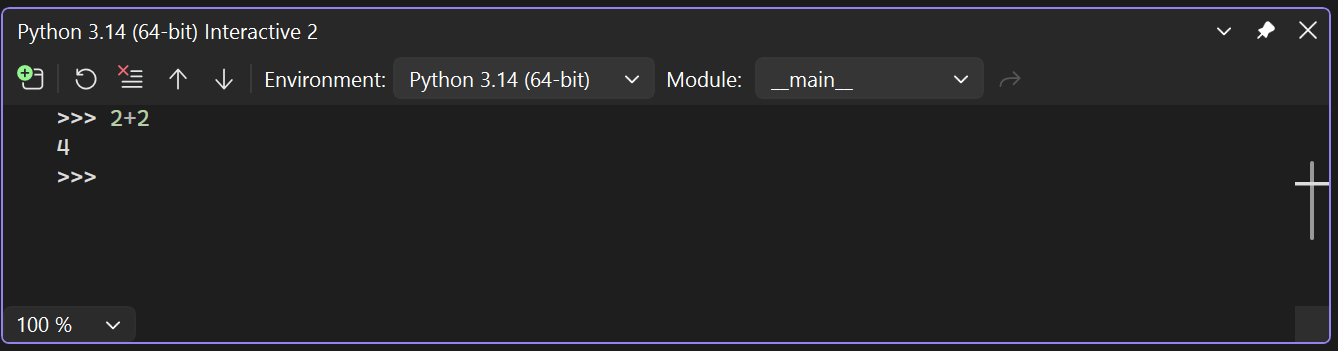 Captura de tela que mostra como testar o suporte a Python usando a janela interativa.