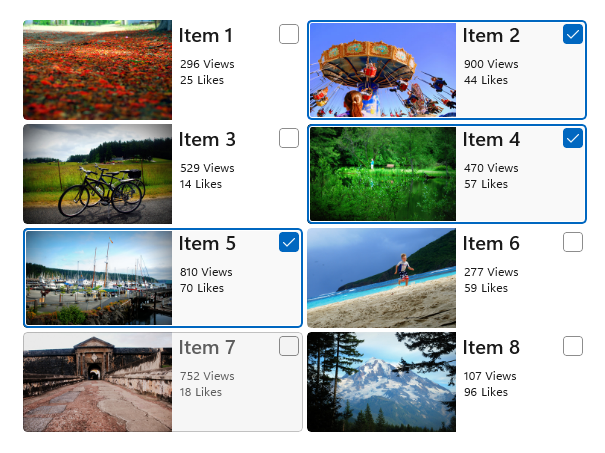 Vista em grelha com modo de seleção múltipla