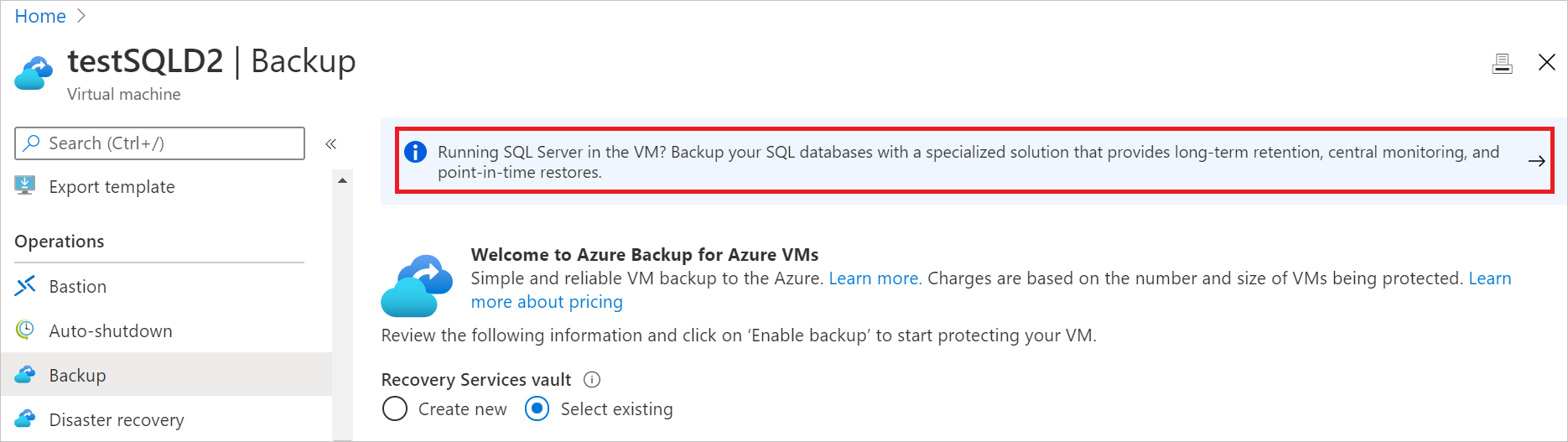屏幕截图显示了 SQL Server 备份视图。