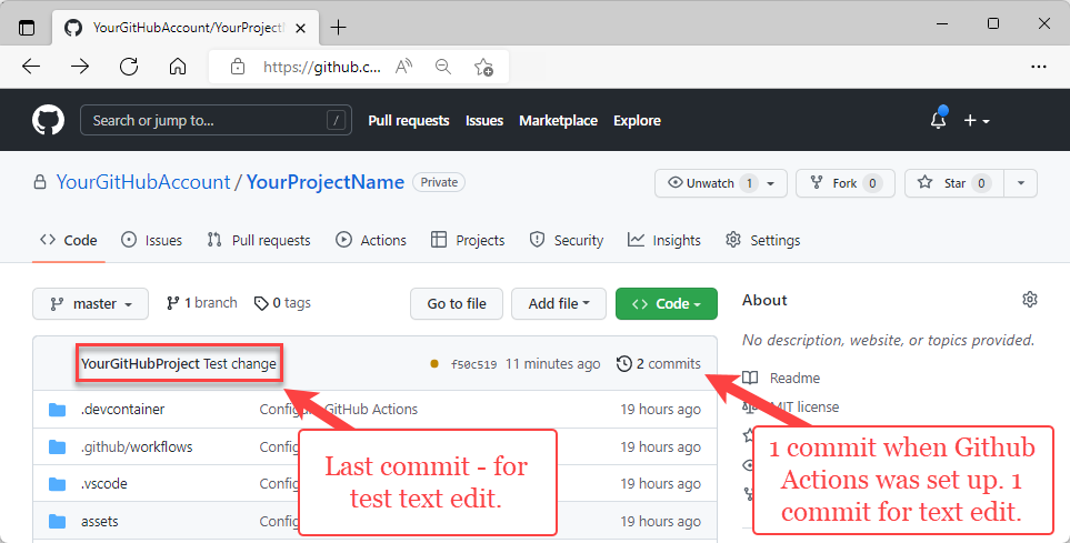 您在 GitHub 上提交更改的截图。
