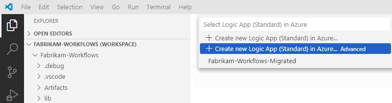 屏幕截图显示部署选项列表和所选选项，这些用于使用自定义步骤创建新的标准版逻辑应用资源。