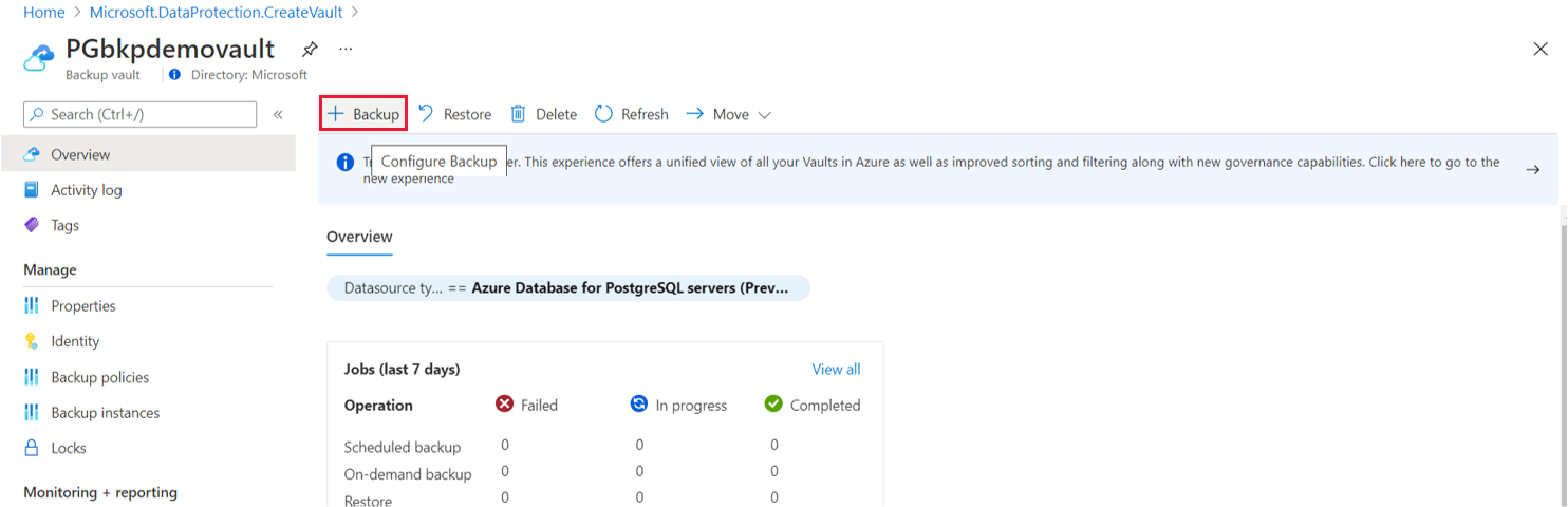 显示用于添加备份的按钮的屏幕截图。
