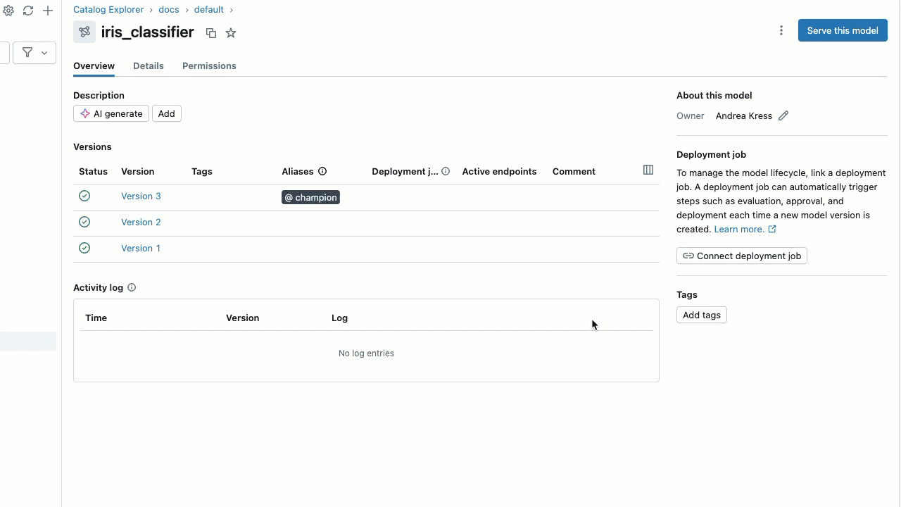 如何从模型详细信息页上的模型版本中删除别名。