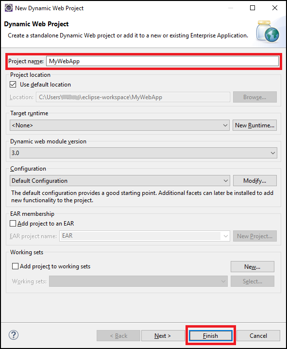 新的动态 Web 项目属性