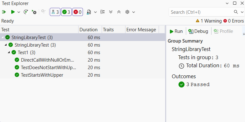 通过测试的“测试资源管理器”窗口