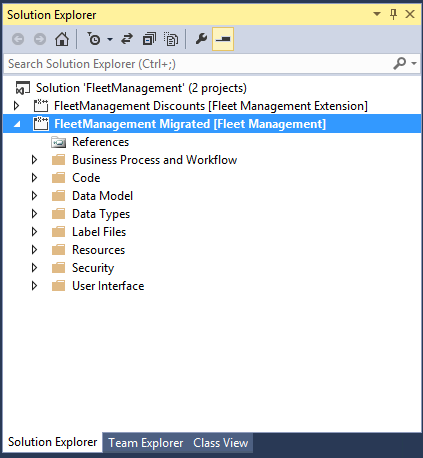 Solution Explorer for FleetManagement.