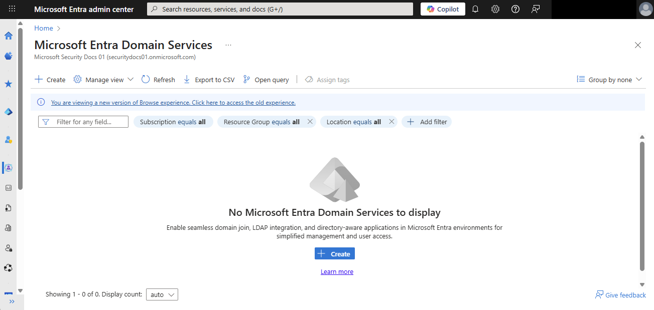 如何创建托管域的屏幕截图。